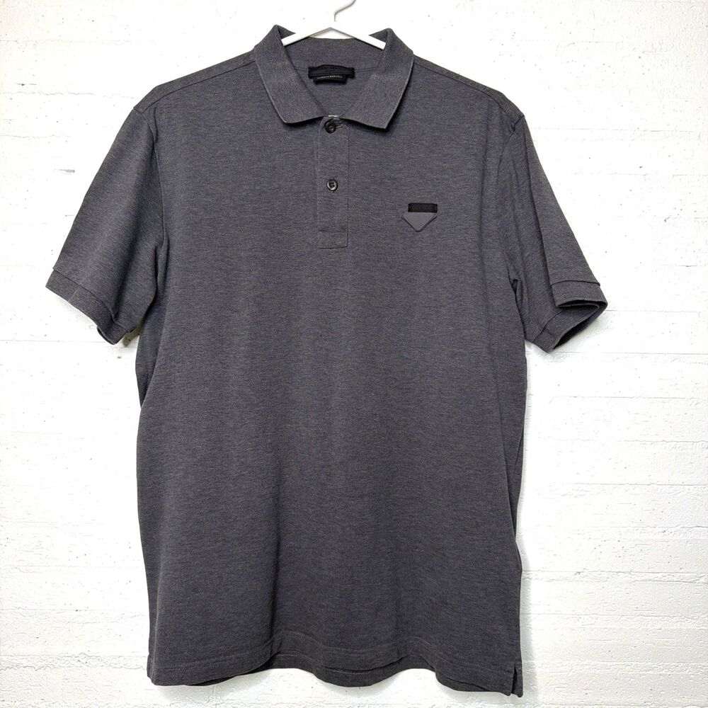 Prada Men's Cotton Piqué Triangle Logo Polo Shirt Gray L Quiet Luxury Designer